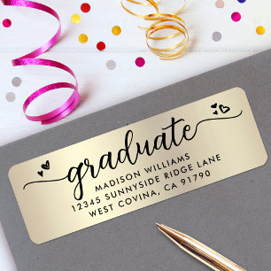 Étiquette Or Gradué Script Cœurs Moderne Adresse Gold Black