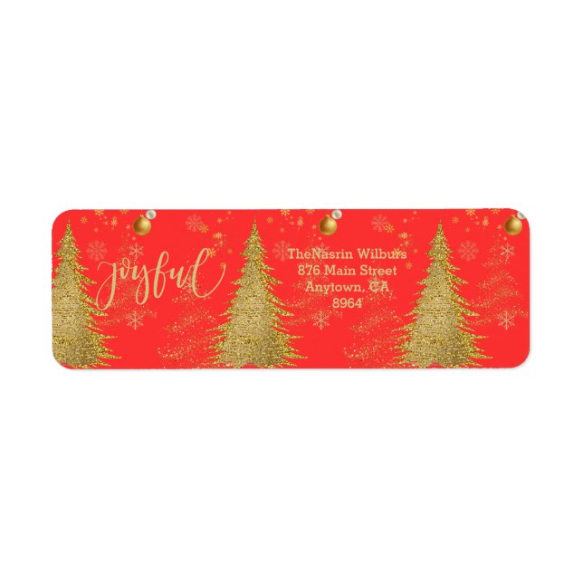 Étiquette Or JOYEUX sur Noël Rouge  (Devant)