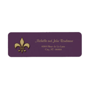Étiquette Or simple Purple Fleur de Lis d'élégance