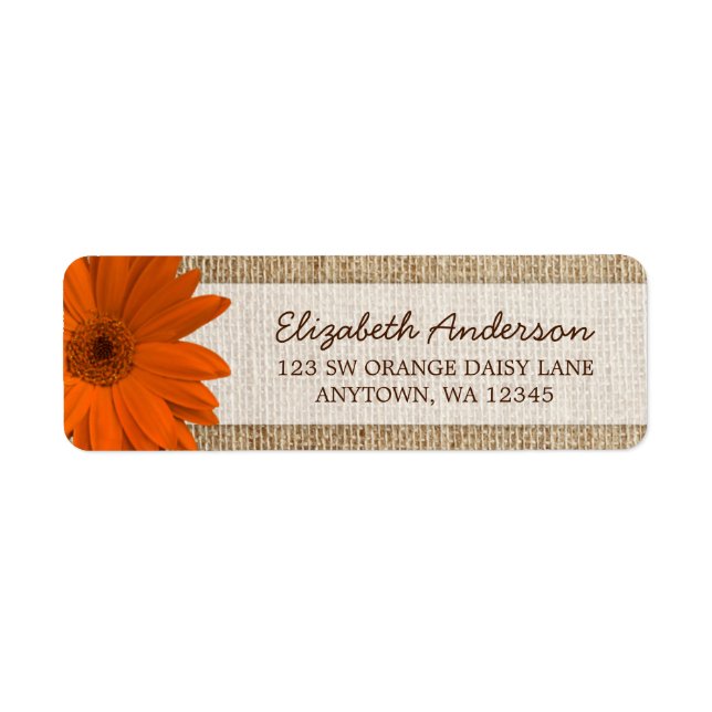 Étiquette Orange Daisy Rustic Burlap Adresse (Devant)