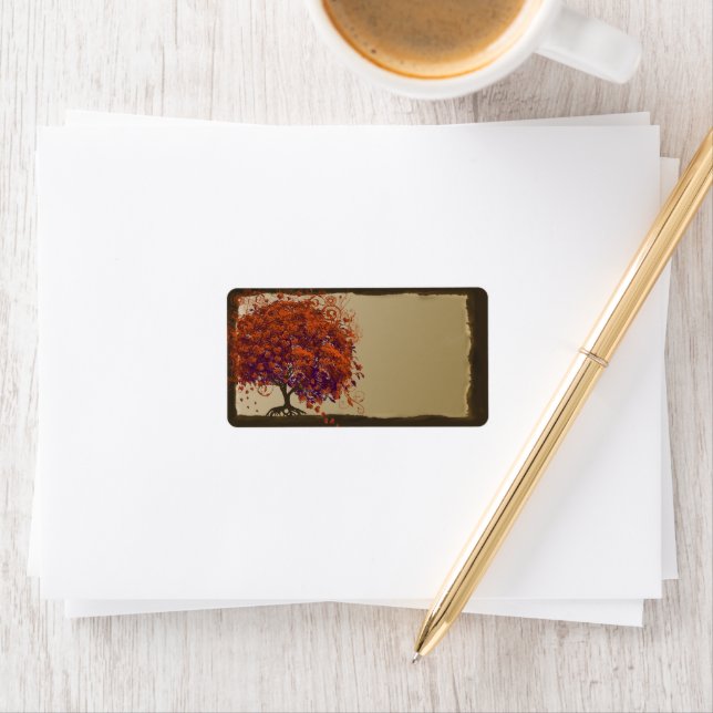 Étiquette Orange d'arbre de feuille lunatique de coeur et or (En situation)