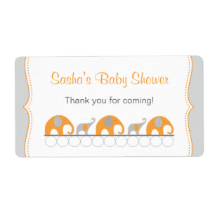 Étiquette Orange Elephants Baby shower bouteille d'eau en fa