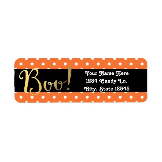 Étiquette Orange et blanc Poka Dot Halloween Boo Invitation (Devant)