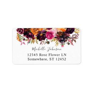 Étiquette Orange, Hot Pink, & Purple Floral 2 Return Address