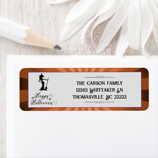 Étiquette Orange Starburst Witch Halloween (En situation)