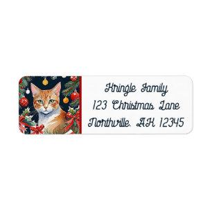 Étiquette Orange Tabby Cat Meowy Christmas Return Adresse