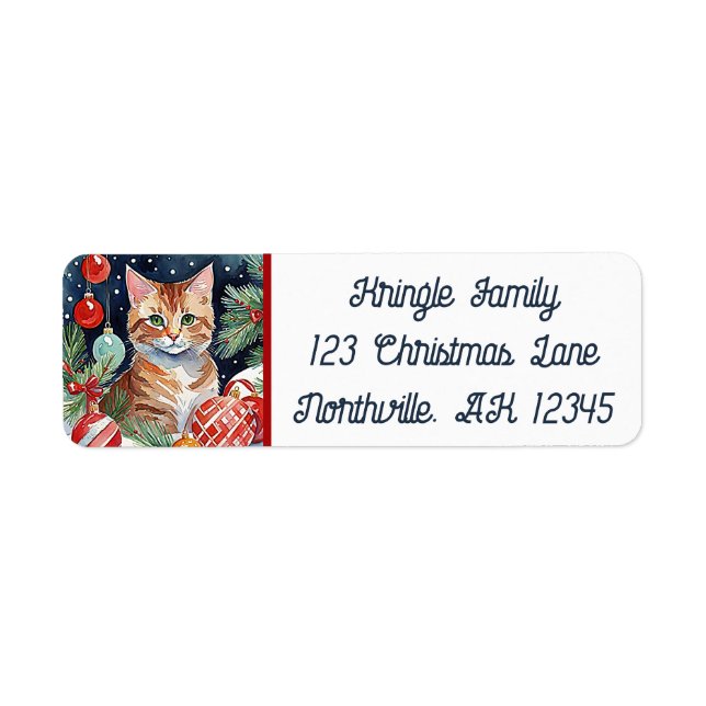 Étiquette Orange Tabby Kitty Meowy Christmas Return Adresse (Devant)