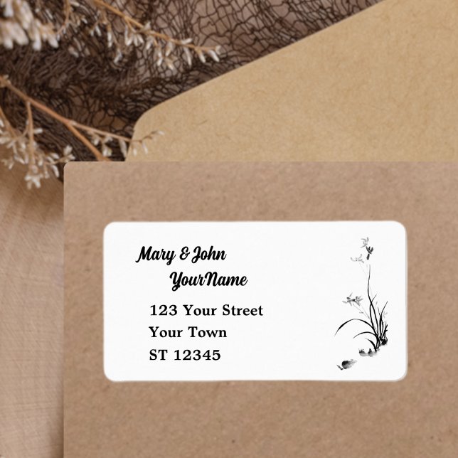 Étiquette Orchidée chinoise - bw (Créateur téléchargé)