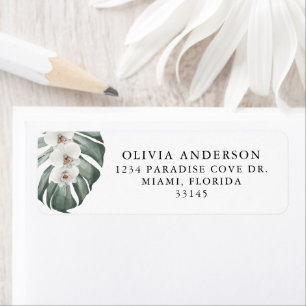 Étiquette Orchidées blanches sur Monstera Tropical Floral