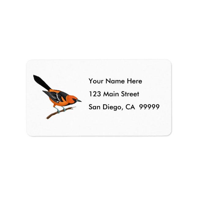 Étiquette Oriole de Baltimore sur une brindille (Devant)