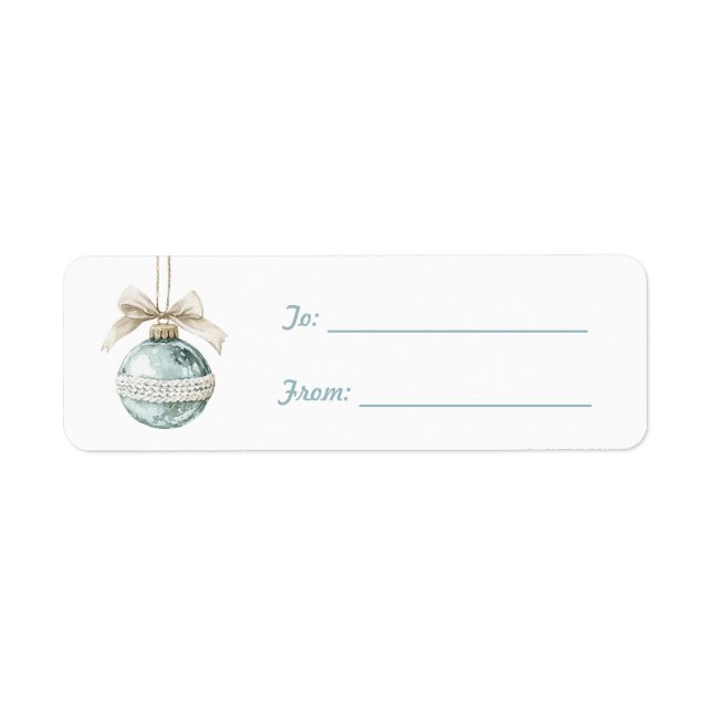 Étiquette Ornement Bleu Ruban Blanc Noël  (Devant)