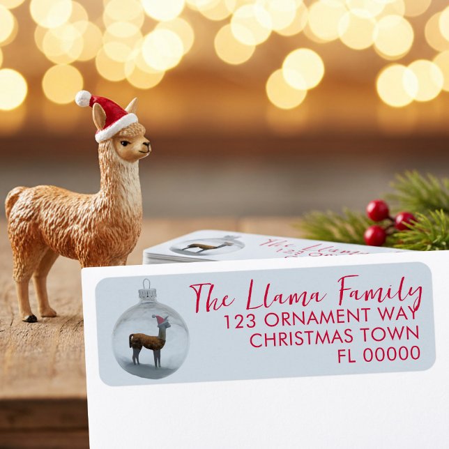 Étiquette Ornement Llama de Noël Retourner l'adresse Étiquet (If you llove llamas and llabels, here's some Christmas Llama Return Address Labels just for you)
