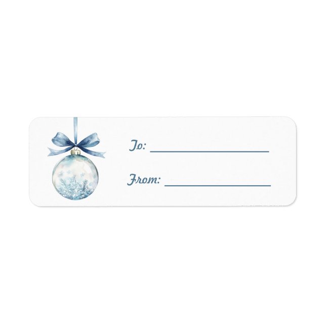 Étiquette Ornement Rond avec Noël Ruban Bleu  (Devant)