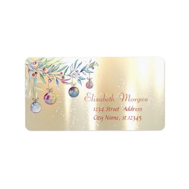 Étiquette Ornements de Noël, Branche d'arbre, Or (Devant)