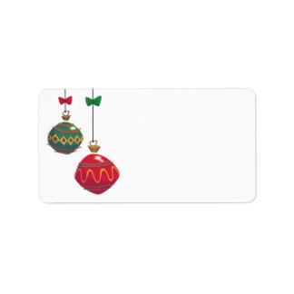Étiquette Ornements de Noël rétro rouge et vert