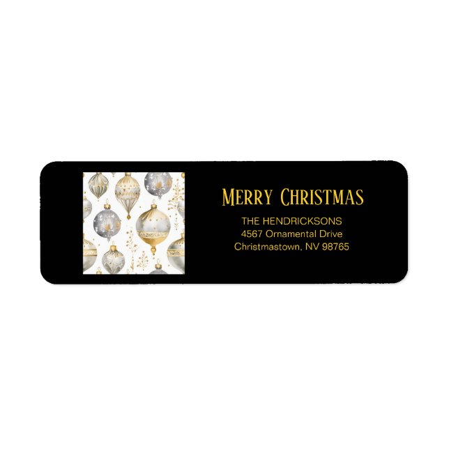 Étiquette Ornements dorés argentés noirs Noël  (Devant)