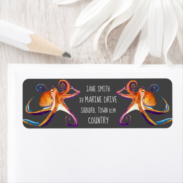 Étiquette Otopus vie marine aquarelle art (En situation)