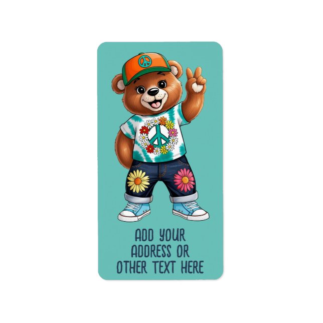 Étiquette Ours en peluche avec tenue paisible décontractée 1 (Devant)