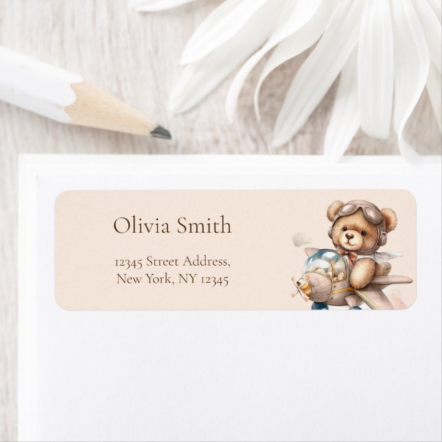 Étiquette Ours en peluche Boho Aquarelle retour Adresse (En situation)