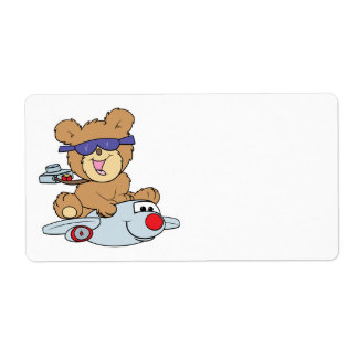Étiquette ours en peluche de vacances en avion