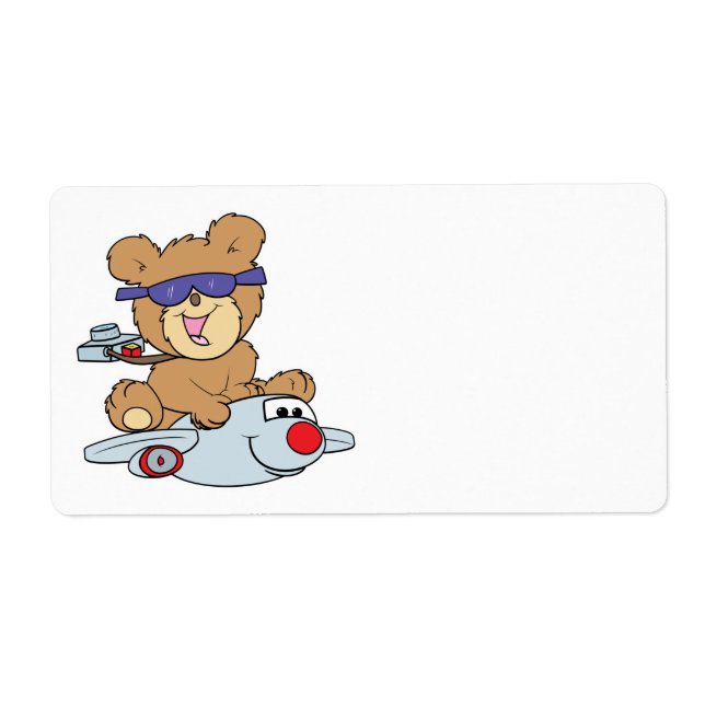 Étiquette ours en peluche de vacances en avion (Devant)