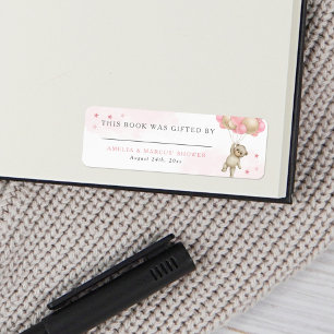 Étiquette Ours en peluche Livre rose offert par