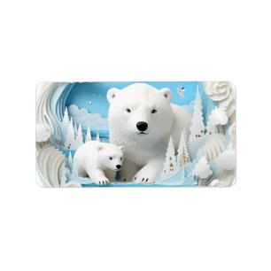 Étiquette Ours polaire avec petit Océan Arctique Hiver blanc