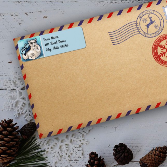 Étiquette Ours polaire froid (Chill Cool Winter Polar Bear Address Labels-great for sending your letters to Santa!)