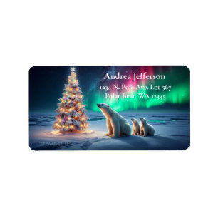 Étiquette Ours Polaire Maman Cubs Arbre de Noël Lumières du