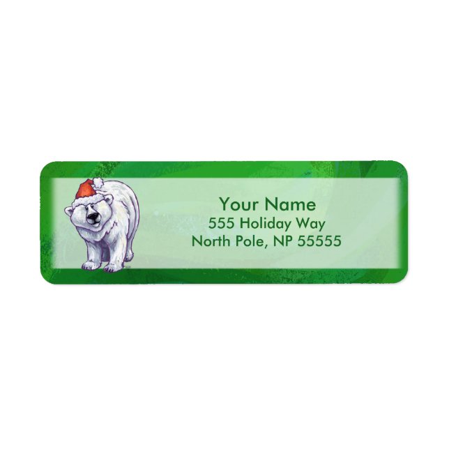 Étiquette Ours polaire Noël sur vert (Devant)