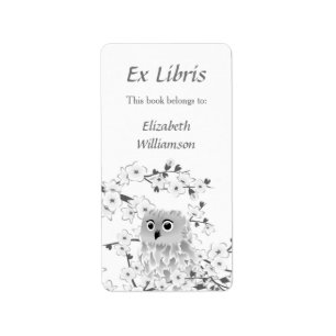 Étiquette Owl Cherry Blossom Ex Libris Ajouter un nom Plaque