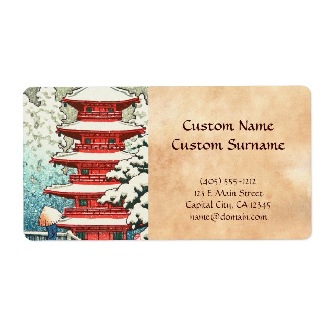 Étiquette Pagode dans la Snow Kawase Hasui shin art hanga (Devant)