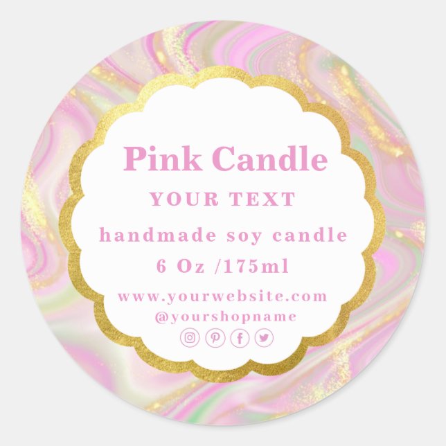 Étiquette pailletée or chic en marbre rose élégant (Devant)