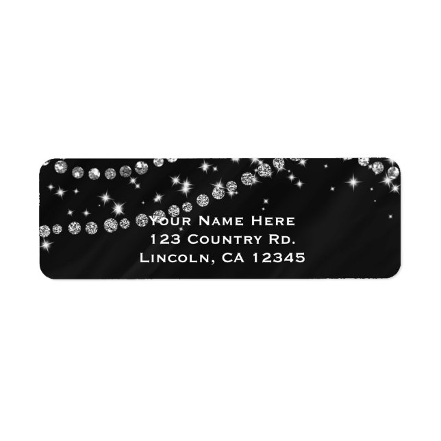 Étiquette Paillettes de luxe diamant noir et argent (Devant)