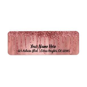 Étiquette Paillettes de rose doré qui dégoulinent Jolies gou