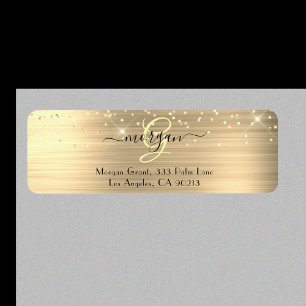Étiquette Paillettes dorées & monogramme, nom d'adresse en s
