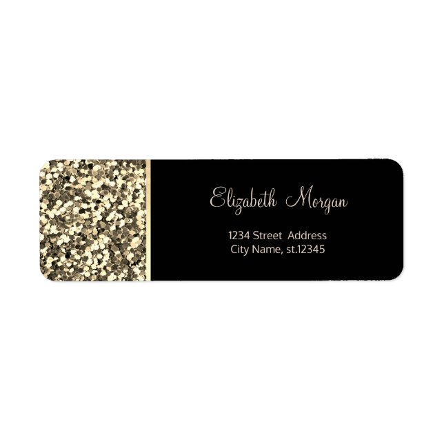 Étiquette Paillettes dorées, simple, noir (Devant)