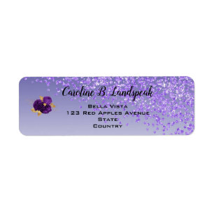Étiquette Paillettes violettes, Roses violettes et or Sweet