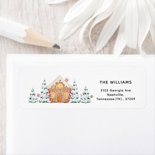 Étiquette Pain d'épices maison arbres neigeux minimaliste No (En situation)