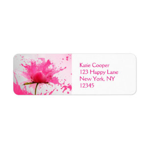 Étiquette Paint Splatter Abstrait Fleur Rose