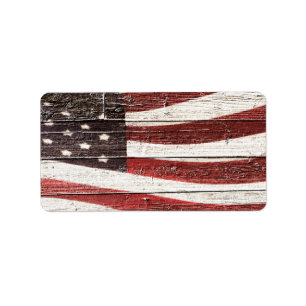 Étiquette Painted American Flag on Rustic Wood Texture