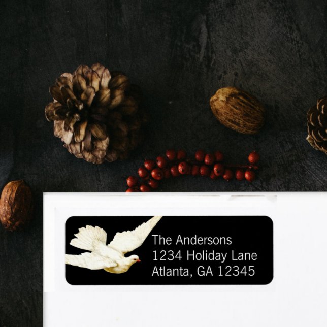 Étiquette Paix à tous Elegant White Dove sur Noir (Créateur téléchargé)