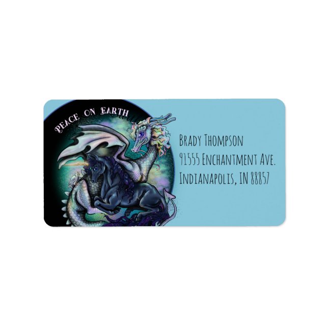 Étiquette Paix sur Terre Dragon et Unicorne (Devant)