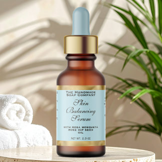 Étiquette Pale Blue & Gold Small Dropper Bottle Label