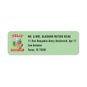 Étiquette Pale Green Feliz Navidad Chili Adresse modifiable