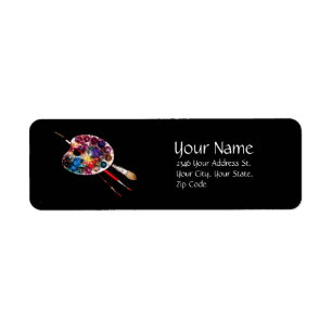 Étiquette PALETTE DE COULEURS ET BROSSES d'ARTISTE, noires