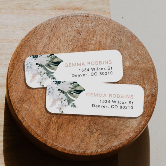 Étiquette Palm Pampas Tropical Rose Blush Adresse de retour (Créateur téléchargé)