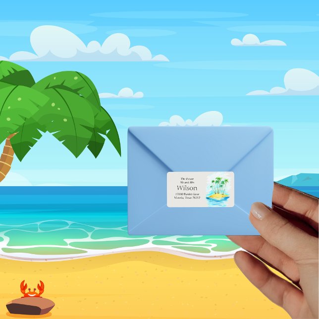 Étiquette Palm Tree Beach invitation de mariage adresse de r (Créateur téléchargé)