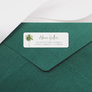 Étiquette Palm Tree Boho Tropical Calligraphy Adresse de ret