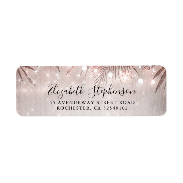 Étiquette Palm Tree Feuilles et String Lights Beach Party (Devant)